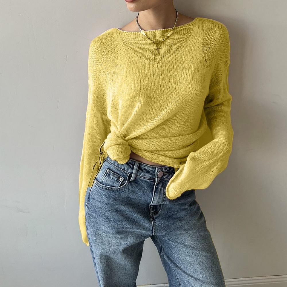 镂空毛衣女柔软宽松针织长袖罩衣