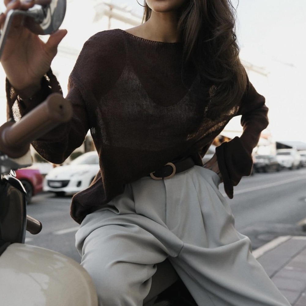 镂空毛衣女柔软宽松针织长袖罩衣