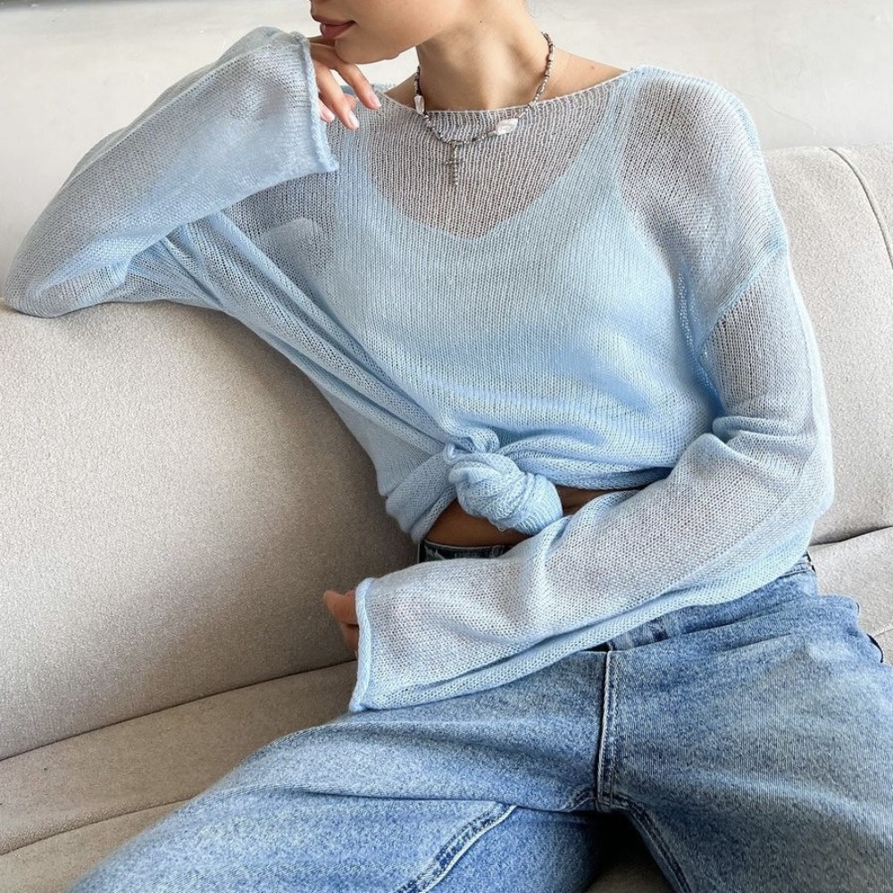 镂空毛衣女柔软宽松针织长袖罩衣