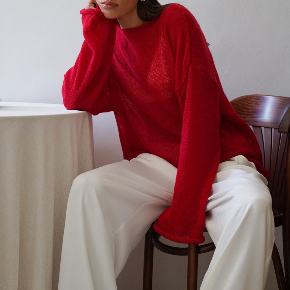 镂空毛衣女柔软宽松针织长袖罩衣