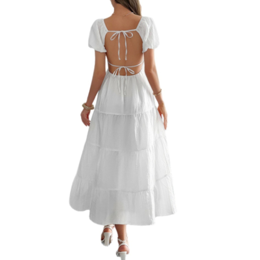 Women's Casual Summer Outfit Fashionable Puff Sleeve Floor-Length Bohemian Beach Dress Elegant Party Gown