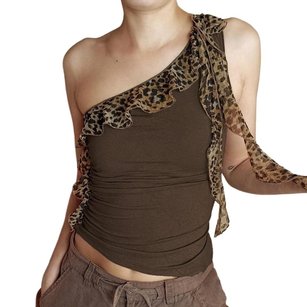 Women's Leopard Print Tube Top Cheetah Mesh Halter Top Party Club