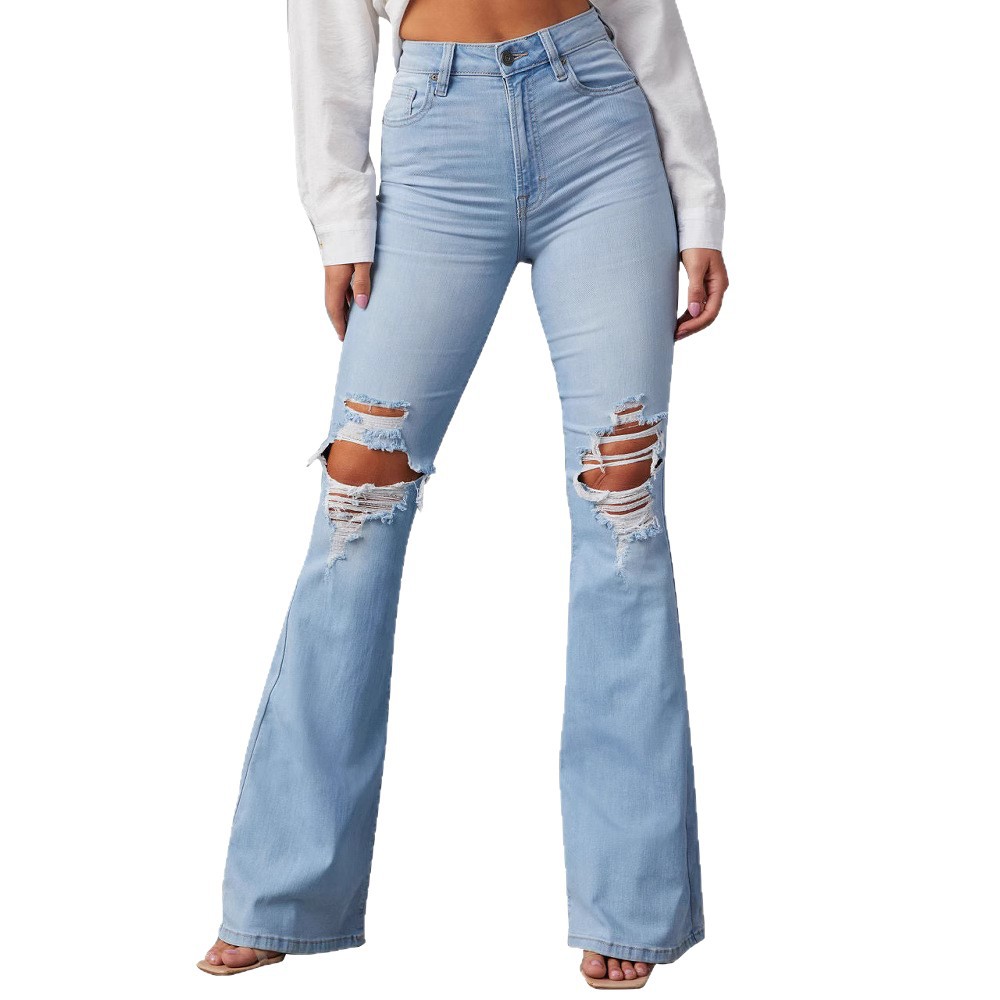 New Women's High-Waisted Distressed Flared Jeans Street Style Y2K Bootcut Trousers
