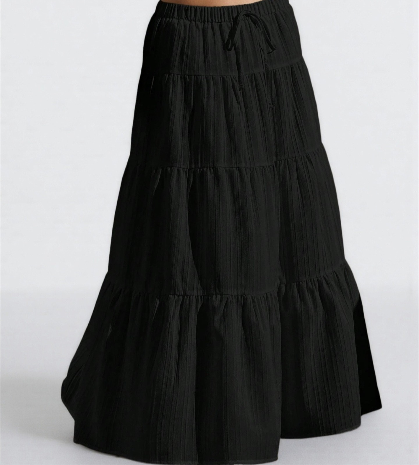 Women's Elegant Solid Color Drawstring Skirt Loose-Fit Flowy Long Multi-layered Summer Women's Skirt With Inner Lining