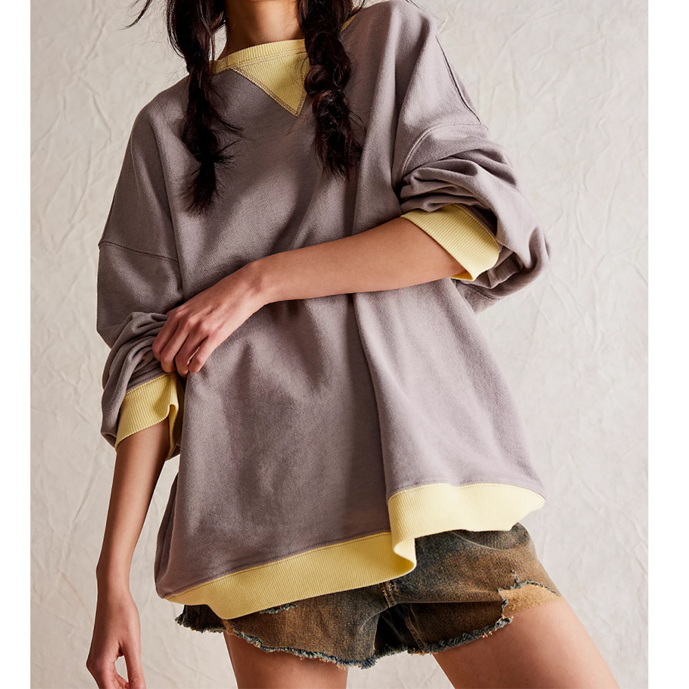 Women's Solid Color Round Neck Loose-Fit Sweatshirt Cozy Casual Pullover Hoodie