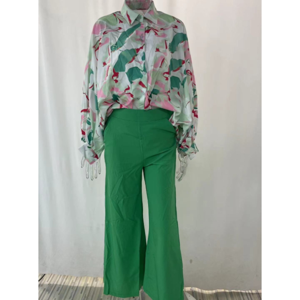 Womens 2 Piece Boho Outfit Casual Oversized Button Down Shirt Wide Leg Pants Lounge Sets Summer Streetwear 2024