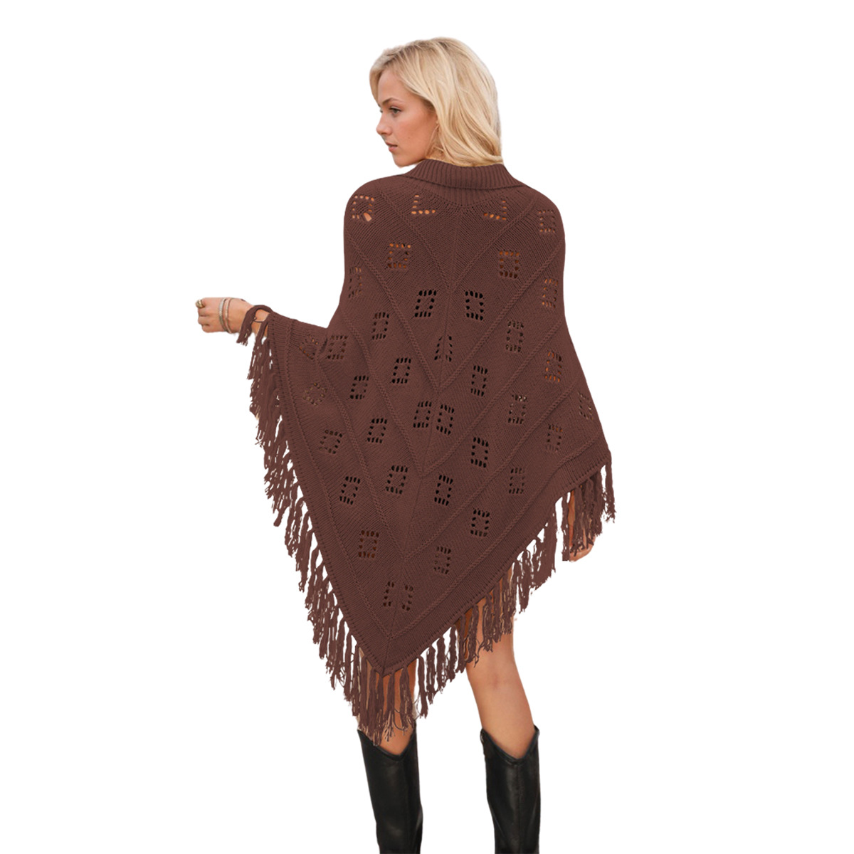 女装时尚披肩下摆不规则长度流苏针织外套