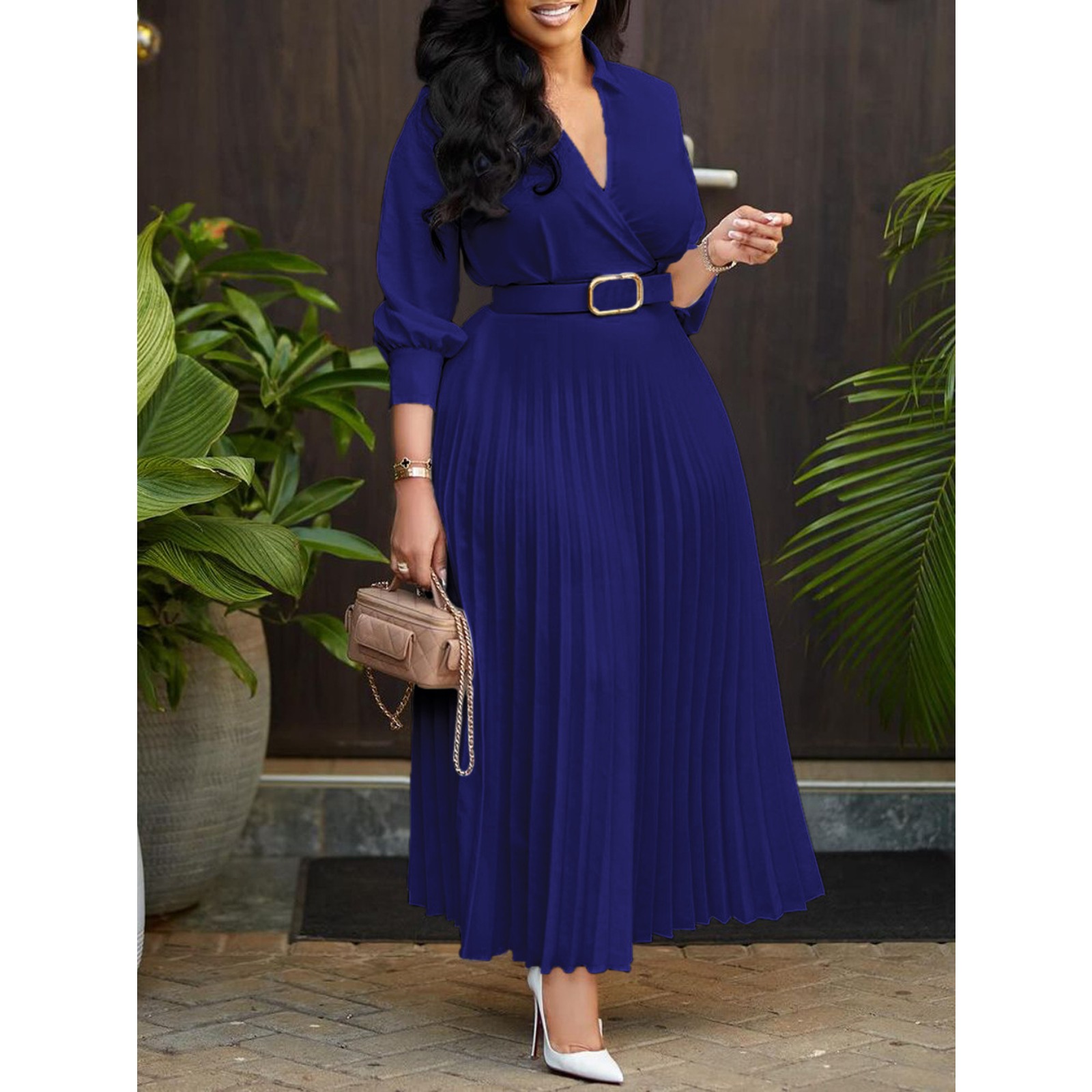 春新款欧美女装跨境纯色大码跨境连衣裙