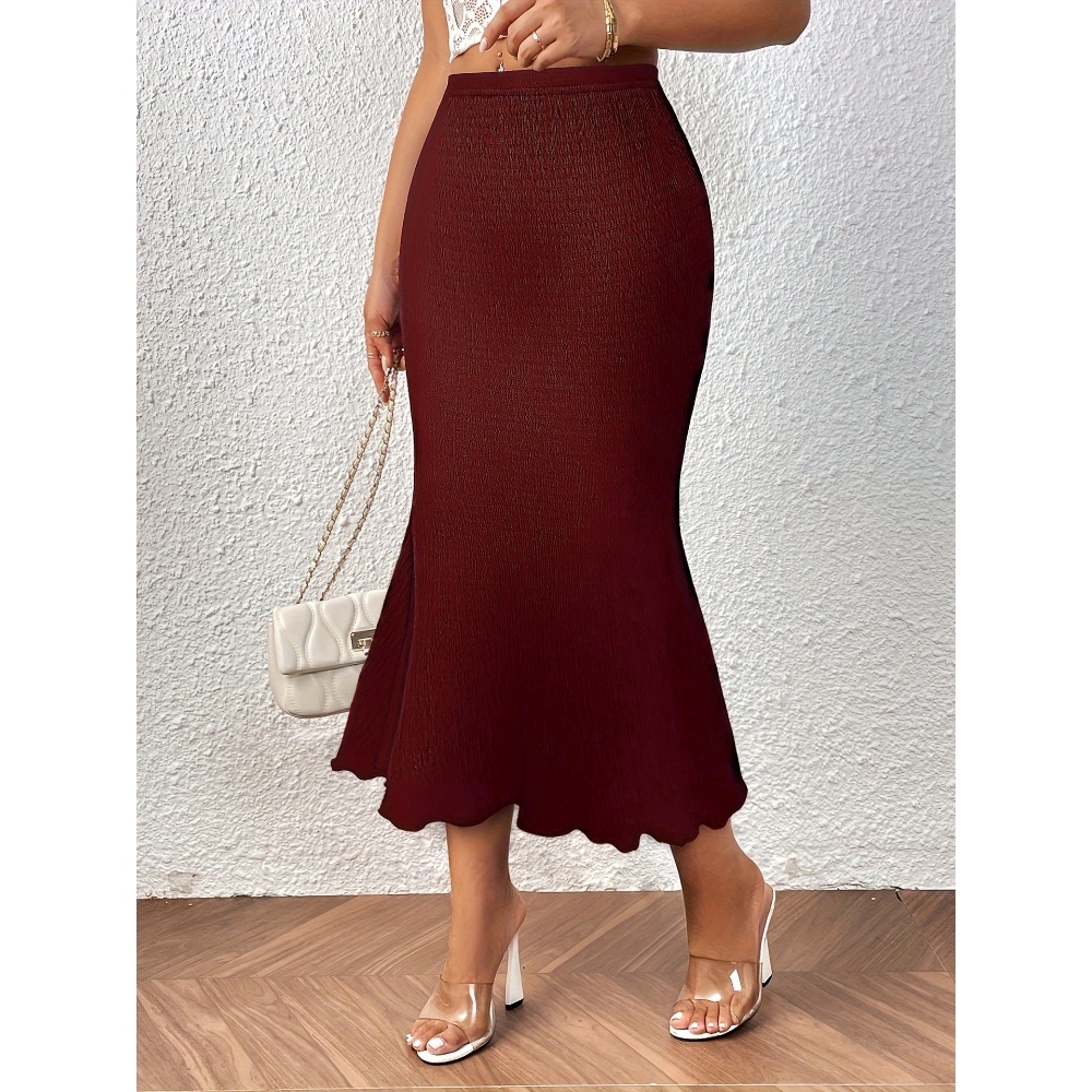 Women's Summer Fishtail Skirts Trendy Elastic Waistband High Waisted Bodycon Skirt Stretch Pencil Skirt with Tummy Control, Elegant Slim Fit Skirt for Casual Work Office Wear
