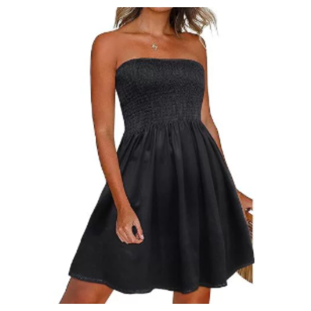 2025年波西米亚花方形领3/4袖休闲a字摇摆迷你裙太阳裙