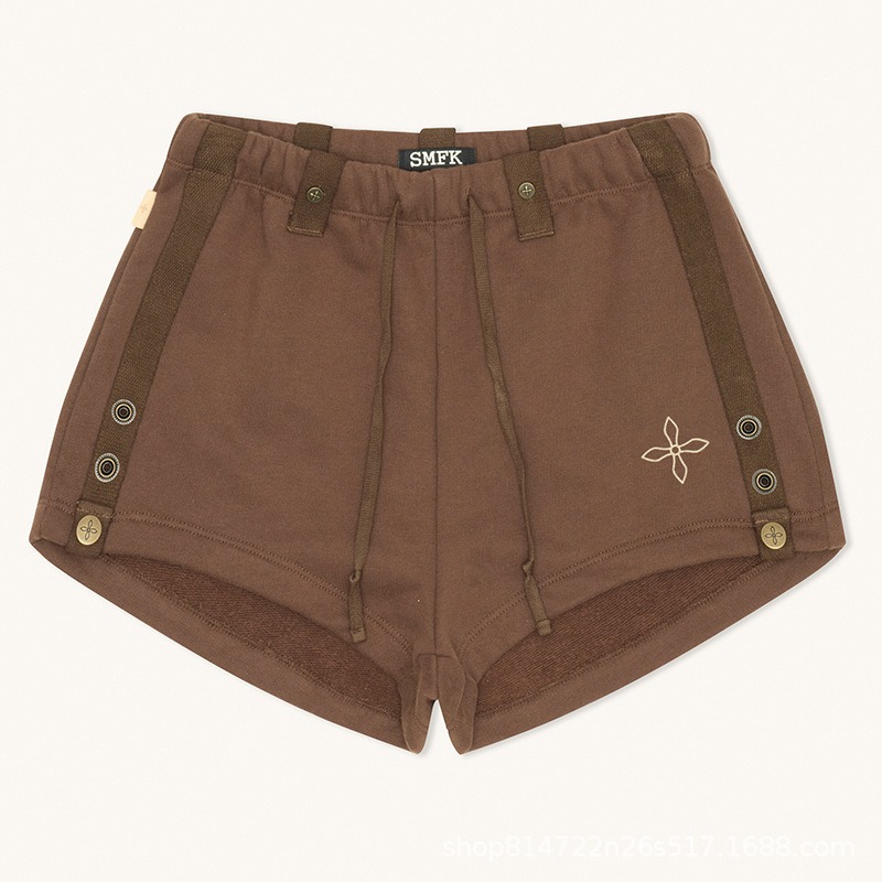 短裤下摆可调节棉休闲裤抽绳腰带短裤