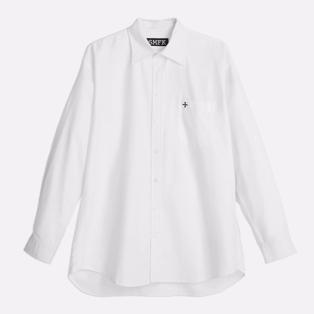 Women's Solid Color Loose Minimalist Blouse with Cross-Stitch Embroidery Chic Relaxed-Fit Shirt