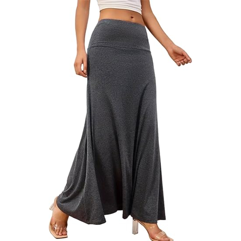 Women's Summer High Waist Stretchy Skirt Ultra-Soft Flowy Maxi Work Office Formal Skirts Solid Color Casual Dressy Essential For Beach Resorts Slim Pleated Hem Elegant Skirt