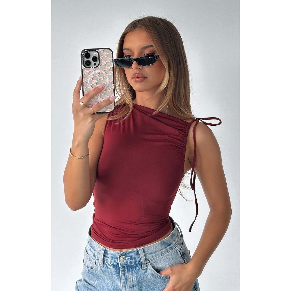 Women's Summer One Shoulder Drawstring Tank Tops Y2K Trendy Asymmetrical Sleeveless Slim Fit Basic Crop Top for Beach Vacation, Street Style & Going Out Outings