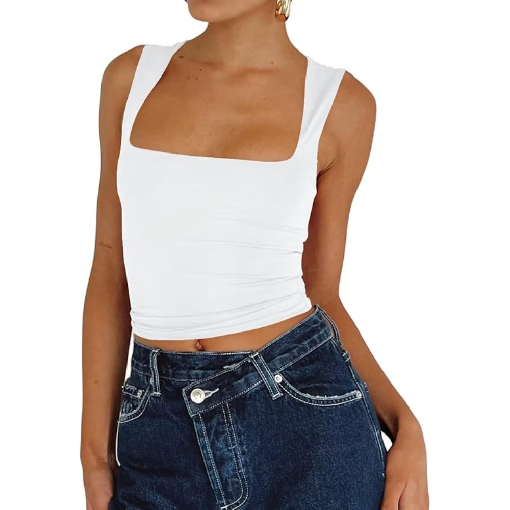 Women's Y2K Sexy Square Neck Sleeveless Crop Tank Top Bodycon Fit Crop Tops for Club Nights Daily Street Style Trendy Basics Top Solid Color Casual Holiday Top
