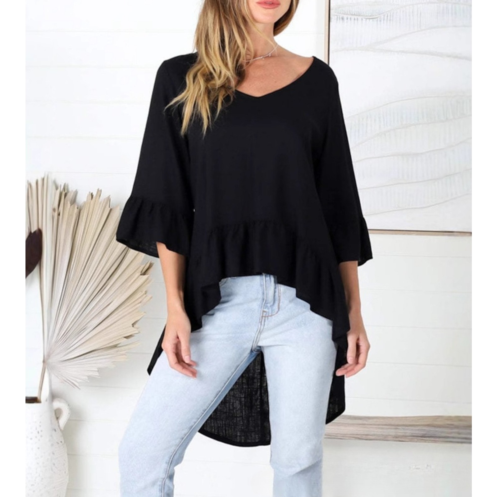 V领竹节棉纯色宽松百搭休闲女装爆款热卖上衣