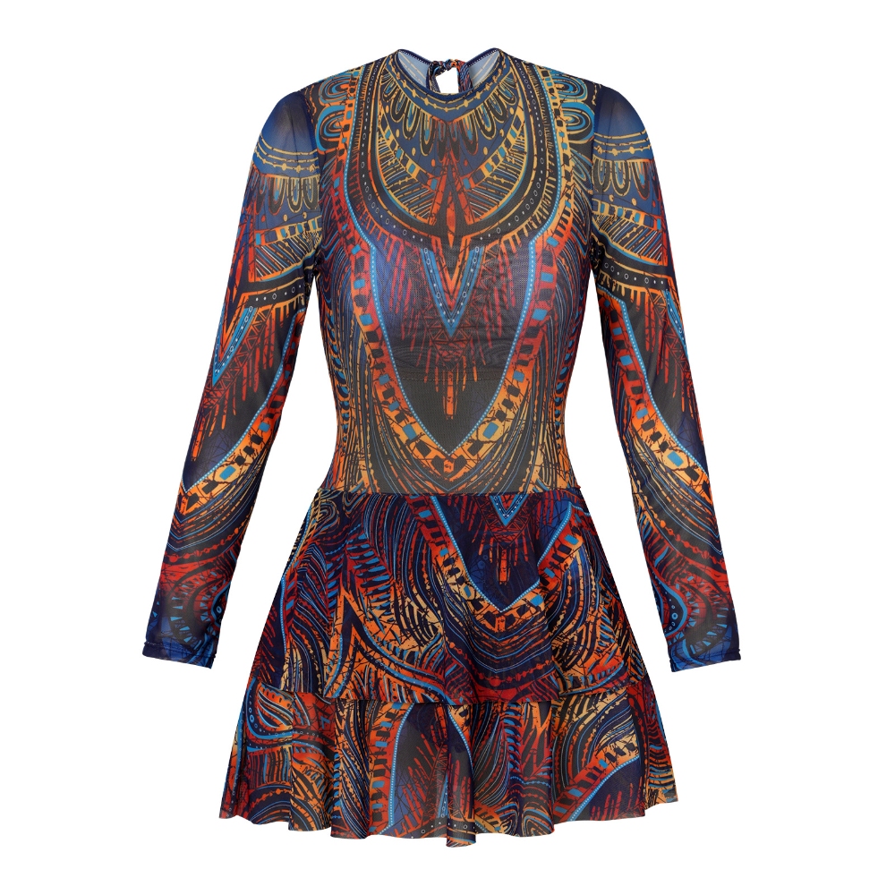 Women's one-piece swimsuit, shaping and sun protection swimsuit skirt, waist-cinching and lace-up, slimming round neck swimsuit