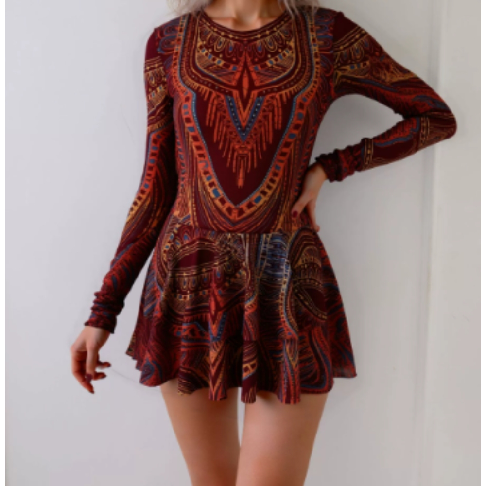 女式连体泳衣、塑形防晒泳衣裙、束腰系带、修身圆领泳衣