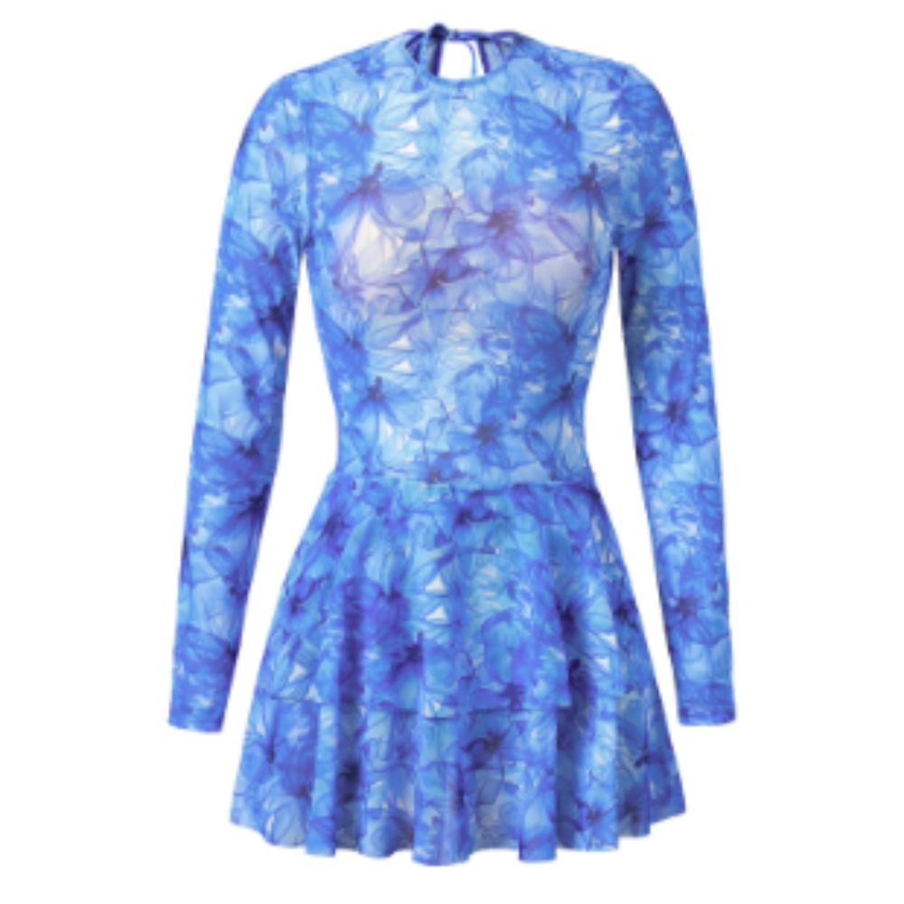 女式连体泳衣、塑形防晒泳衣裙、束腰系带、修身圆领泳衣