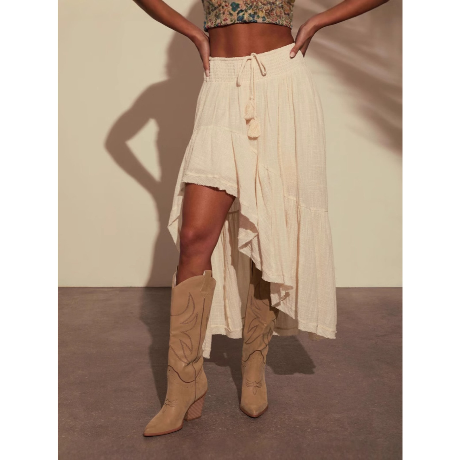 春夏不对称拼接橡筋高腰半身裙纯色百搭休闲裙