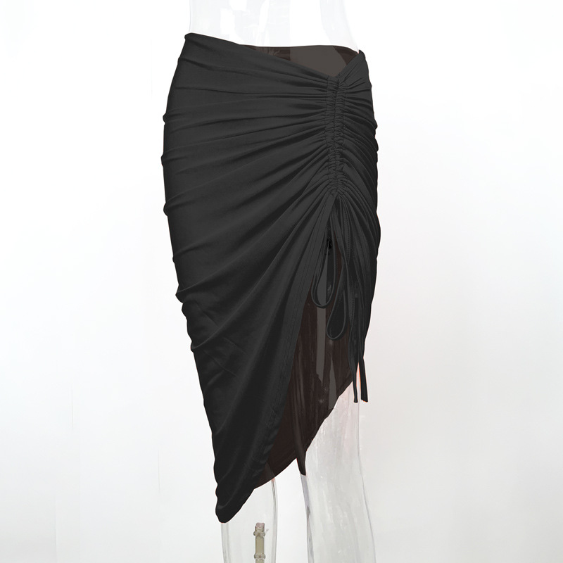 Women's Slim-Fit Asymmetric Drawstring Trendy Fashionable Half Skirt