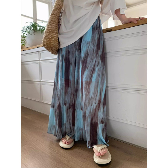 复古扎染半身裙女度假风高腰垂感长裙大摆裙