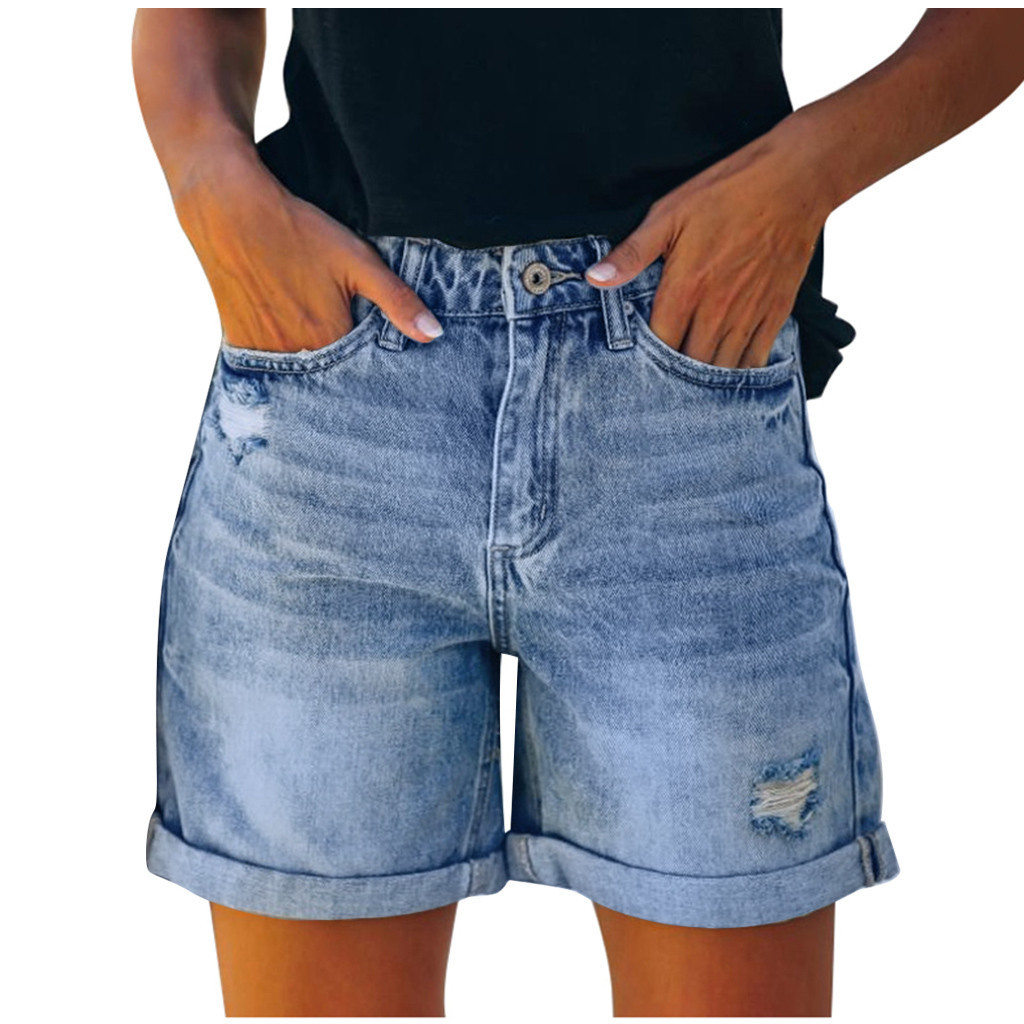 Women's Summer High Rise Ripped Denim Shorts Vintage A-Line Distressed Jeans Hot Shorts with Rolled Hem Trendy Casual Jeans Shorts for Beach, Streetwear & Weekend Hangouts