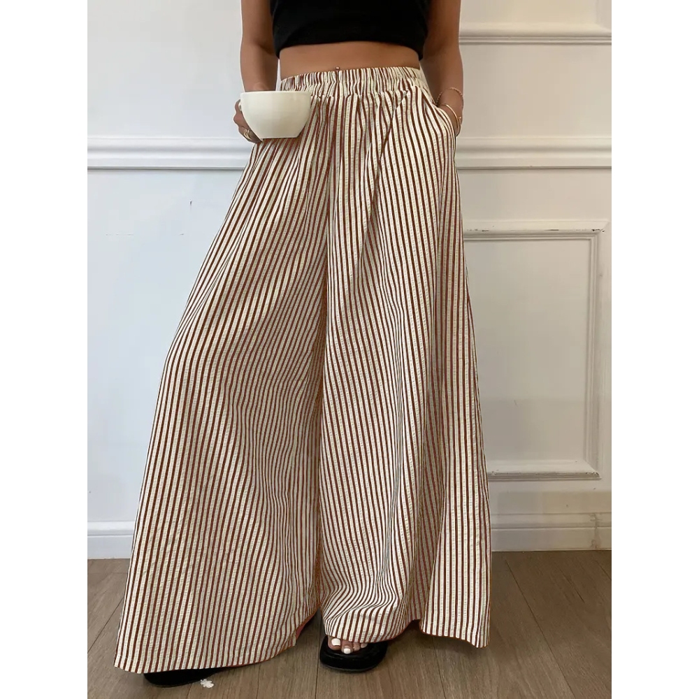独立站跨境新品宽松竖条纹休闲裤长裤高级感百搭显瘦直筒阔腿裤