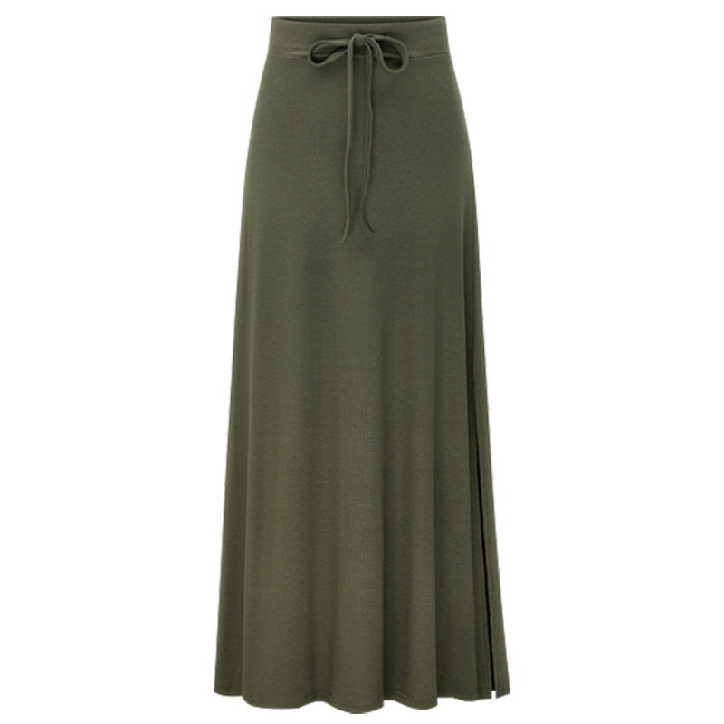 Plus Size Women's Fashion Knit Midi Skirt High Waist Side Slit A Line Elastic Skirt