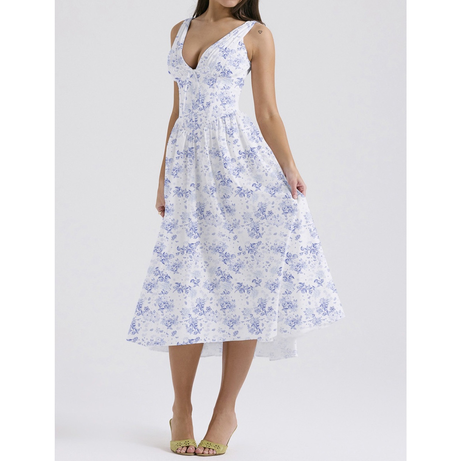 2025夏季新款修身吊带长裙欧美风时尚印花V领气质连衣裙