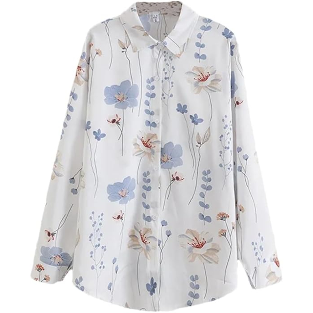 Women's Vintage Floral Printed Button Down Blouse Tops Casual Long Sleeve Loose Fit Collared Shirt Lightweight Boho Chic Shirts for Work, Daily Outings & Beach Vacation
