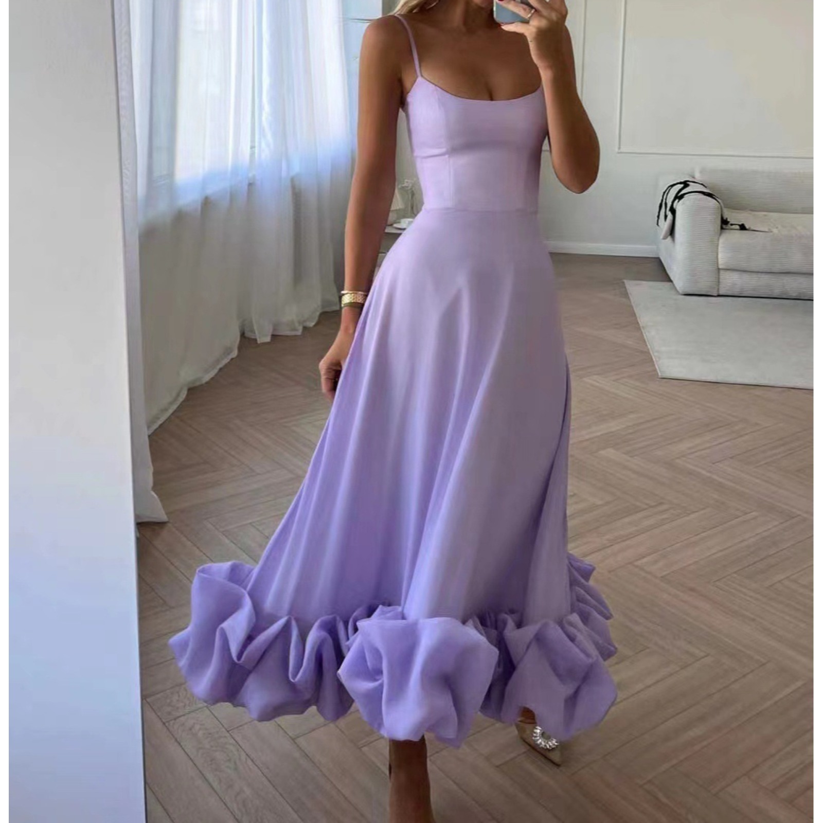 Women's Strapless 3D Floral Applique A-Line Maxi Dress Flowy Party Gown with Elastic Waist Formal Bridesmaid Dress