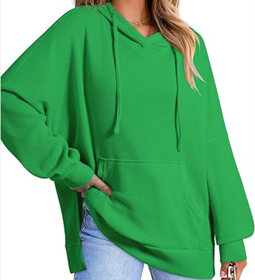Women's Waffle Knit Hoodie Side Split Pullover Sweatshirt with Pockets Long Sleeve Athletic Top
