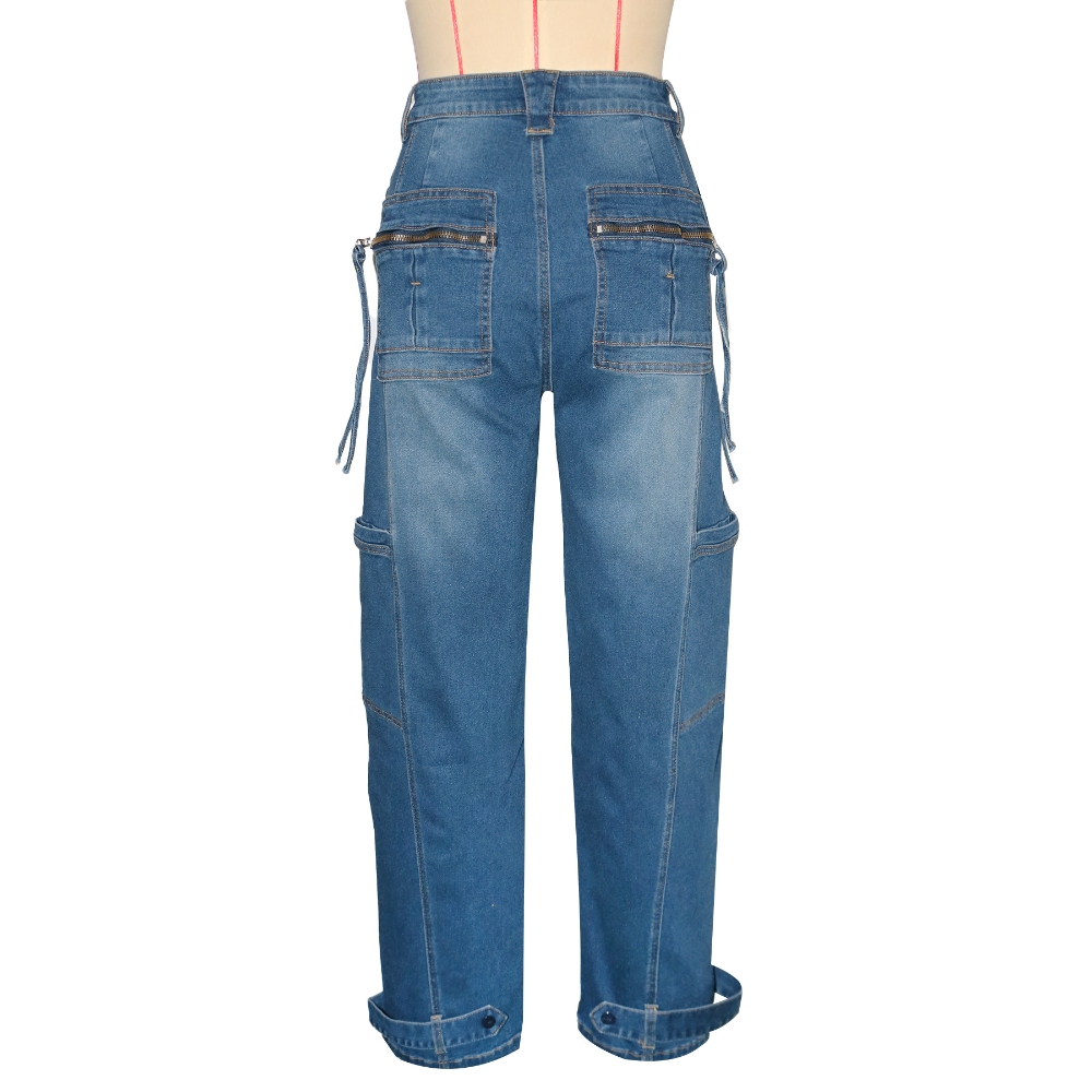 女士高腰臀部提升弹性宽松版直筒阔腿工装裤