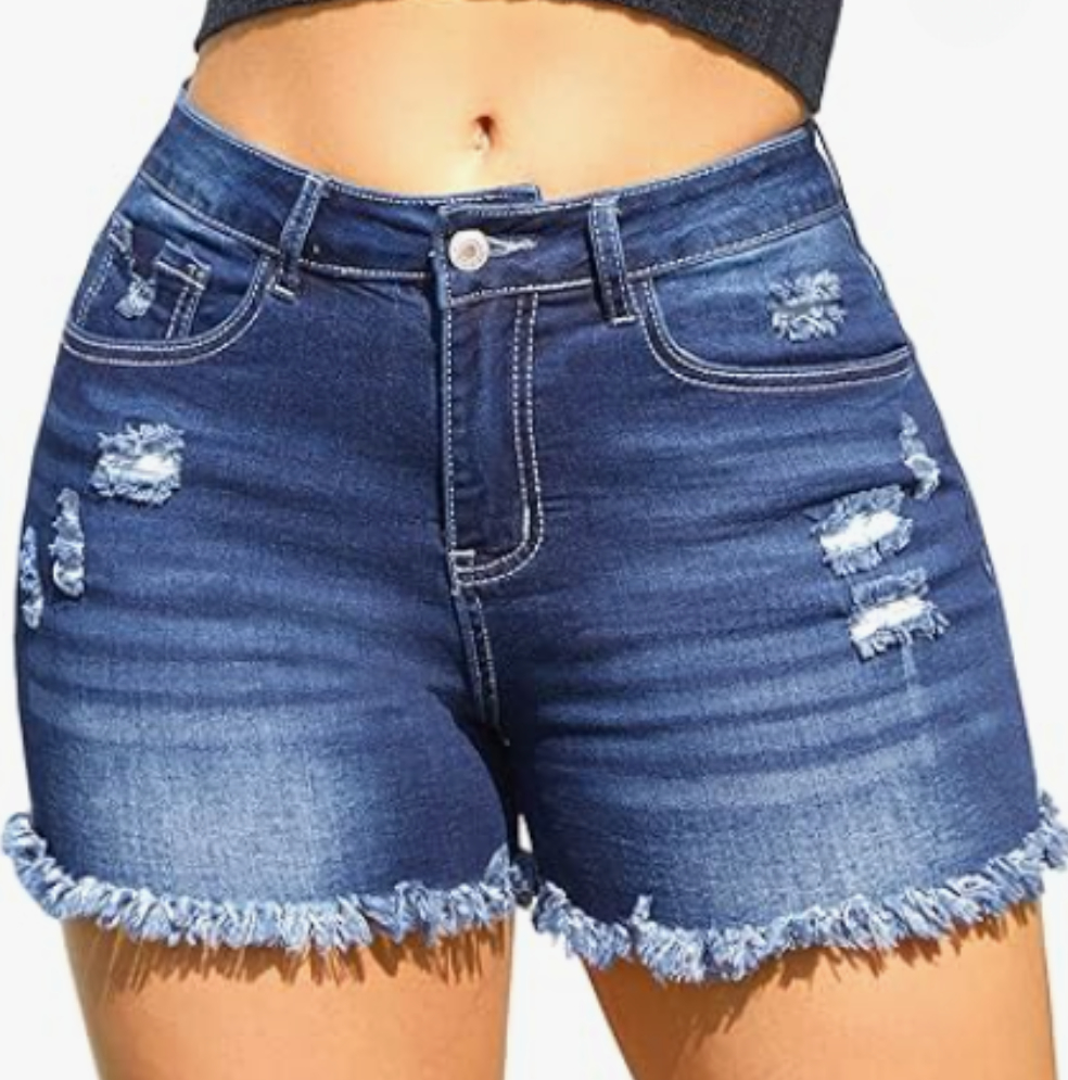 Women's 2025 Summer Stretchy High Waisted Denim Shorts - Ripped Vintage Wash with Frayed Hem, Y2K Distressed Casual Streetwear Essentials