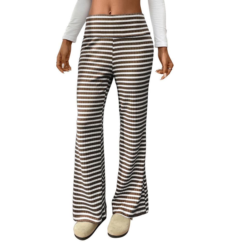 Women's Y2K Wide Leg Pants Knit Striped Lounge Trousers with Elastic Waist, Fall Winter Comfy Home to Campus Essential, Retro Casual Daywear