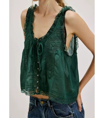 Women Summer Boho Lace Tie Front Tank Beach Vacation Top Button Down Sleeveless Cardigan Crop Y2k Tops Clothes 2025