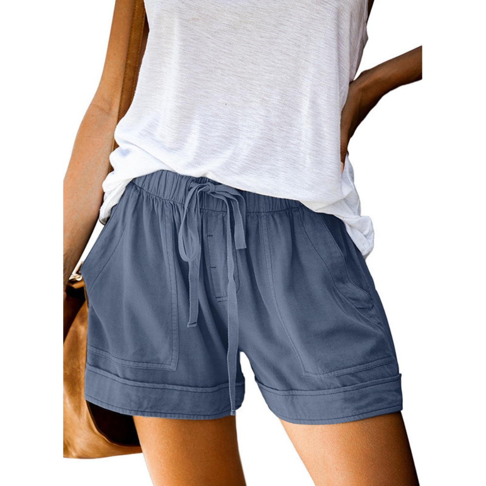 Women's Summer High-Waisted Wide-Leg Shorts - Adjustable Drawstring  Loose Casual Lightweight Shorts Trendy Chic Solid Color Shorts with Pocket, Beach to Street Transition Essential