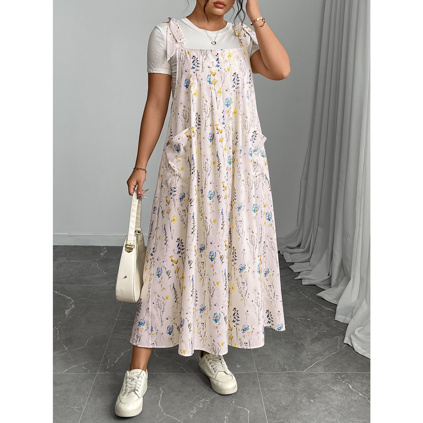 2025 Summer Women's Plus Size Solid Color Print Strapless Maxi Dress Casual Straight Cut Flowy Polyester Sundress Adjustable Spaghetti Strap Beach Vacation Elegant Loose Fit