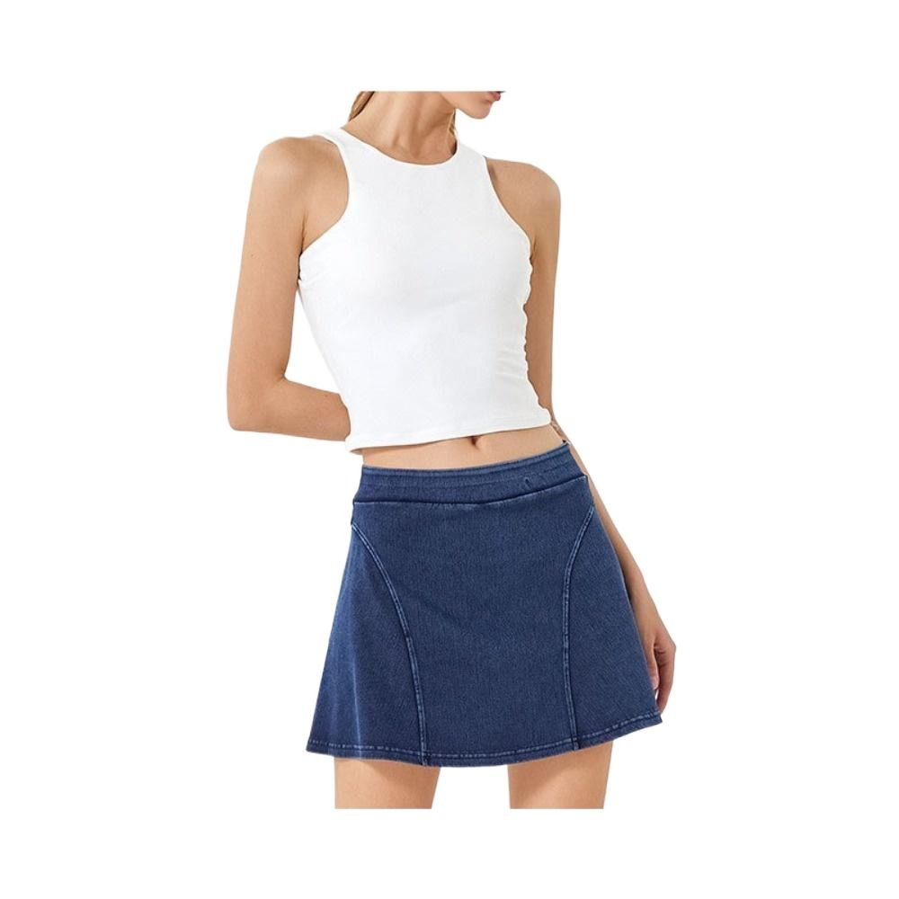 Women's High Waist High Elastic Faux Denim Yoga Short Skirts Casual Jean Denim Short Skirt 