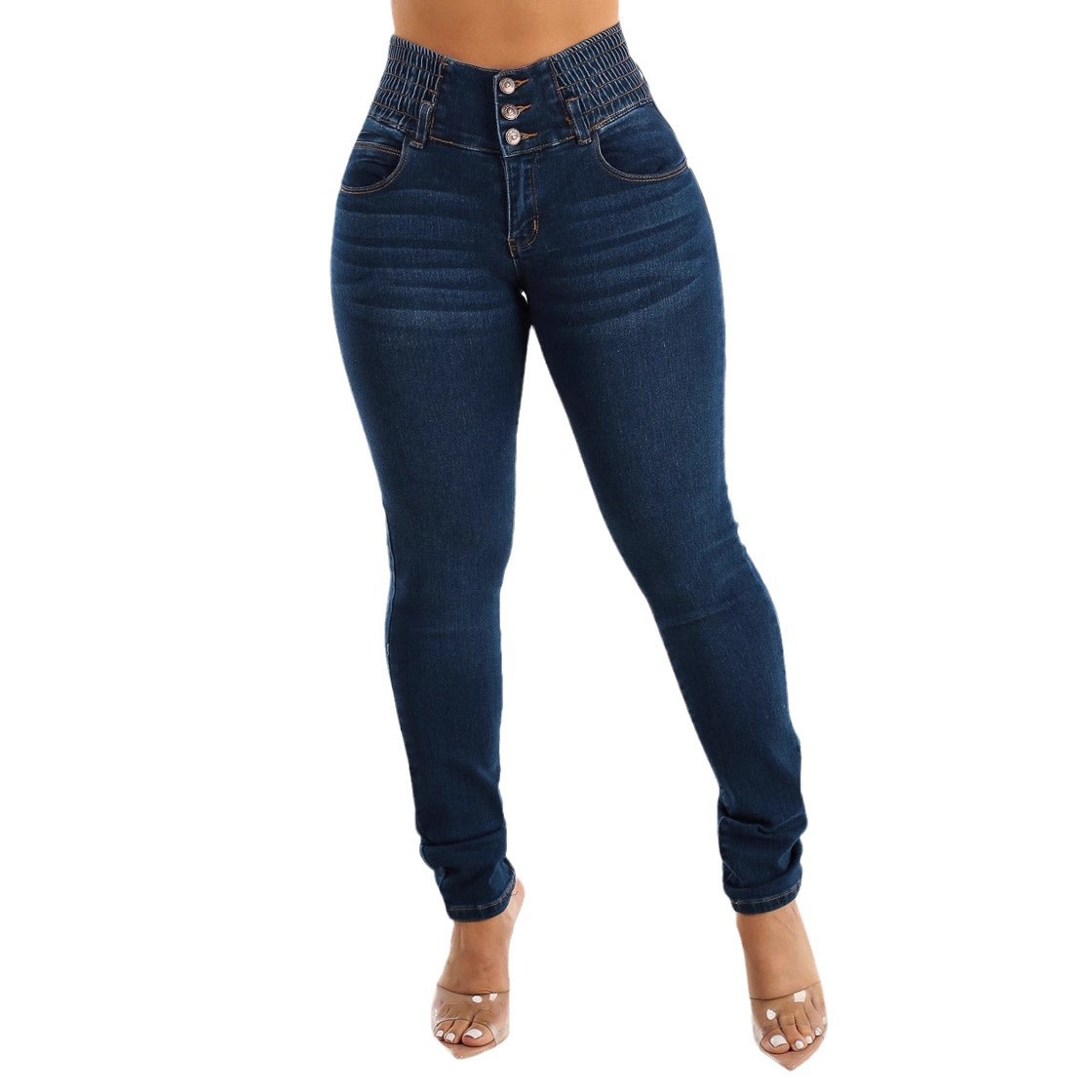 Women's Trendy High-Waisted Skinny Jeans - Sexy Comfort Stretch Butt Lifting Denim Pants, Casual Slimming Fit 3 Button Jeans Colombian Jean for Daily Wear & Night Out Styles