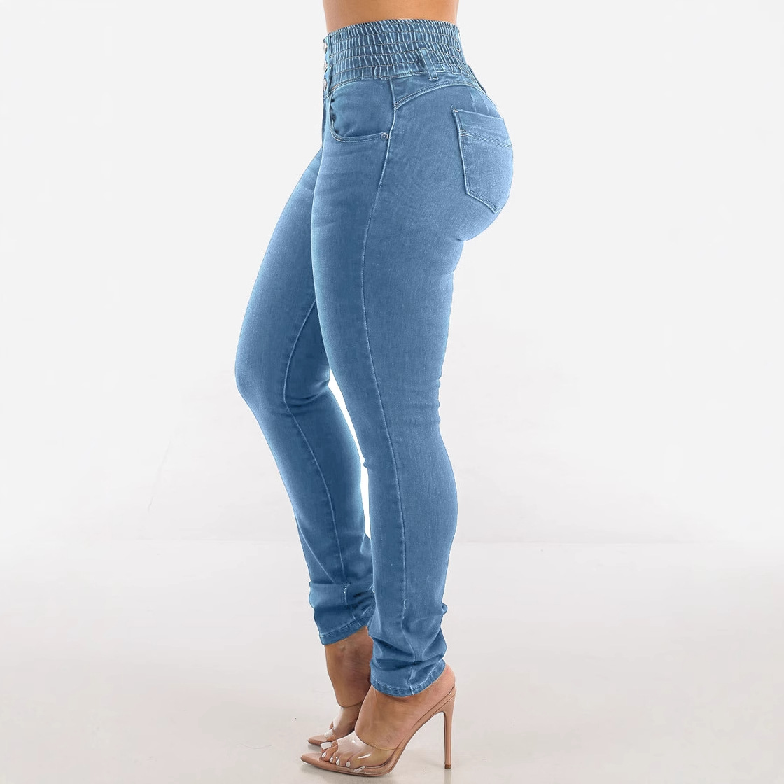 Women's Trendy High-Waisted Skinny Jeans - Sexy Comfort Stretch Butt Lifting Denim Pants, Casual Slimming Fit 3 Button Jeans Colombian Jean for Daily Wear & Night Out Styles