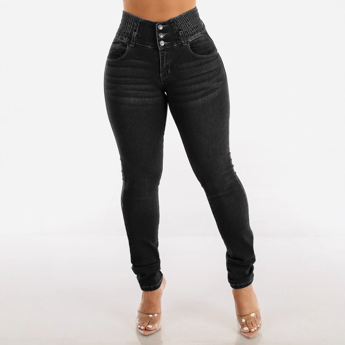 Women's Trendy High-Waisted Skinny Jeans - Sexy Comfort Stretch Butt Lifting Denim Pants, Casual Slimming Fit 3 Button Jeans Colombian Jean for Daily Wear & Night Out Styles