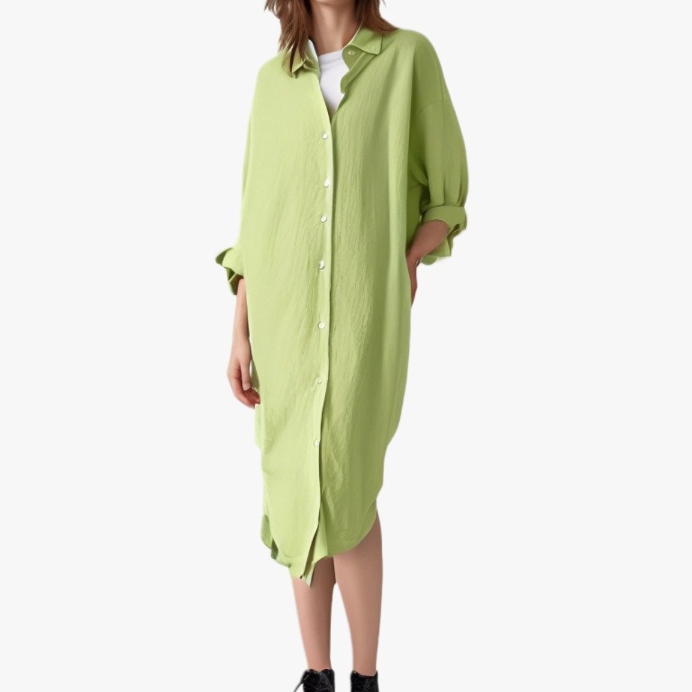 纯色夏季新款透气柔软舒适时尚衬衫女棉麻宽松口袋中长款衬衫裙