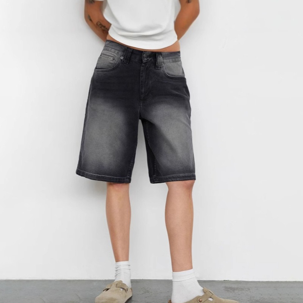 New Summer Women's Denim Knee Length Shorts with Pockets Casual Fashion Denim Bottoms