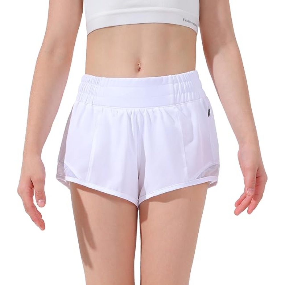  Women's Summer Athletic Shorts - Breathable Quick-Dry Workout Hot Pants with Reflective Stripes, Elastic High Waist Slim Fit Lightweight Zip Pocket Shorts for Running, Gym, Yoga & Outdoor Activities