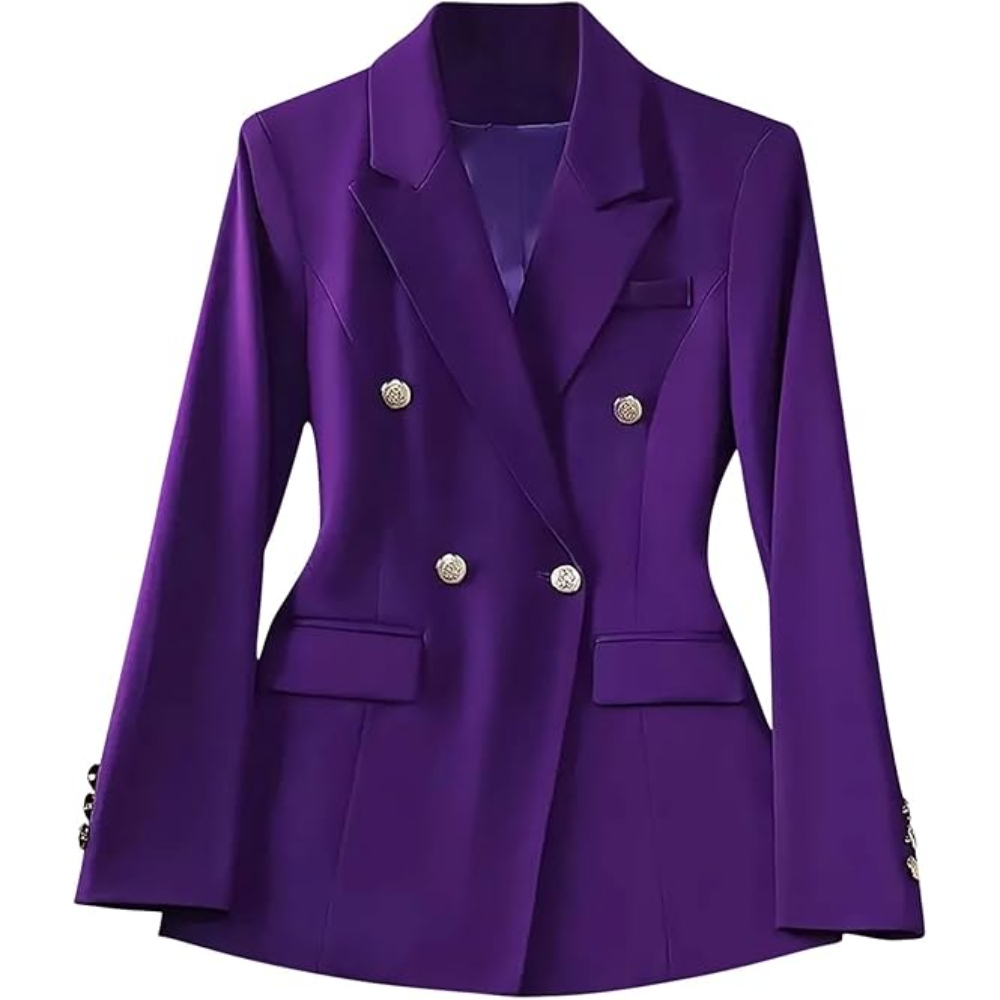 Women's Trendy Elegant Lapel Collar Long Sleeve Office Suit Jacket Solid Color Double Breasted Front Work Blazer for Business Meetings, Daily Commutes & Casual Outings