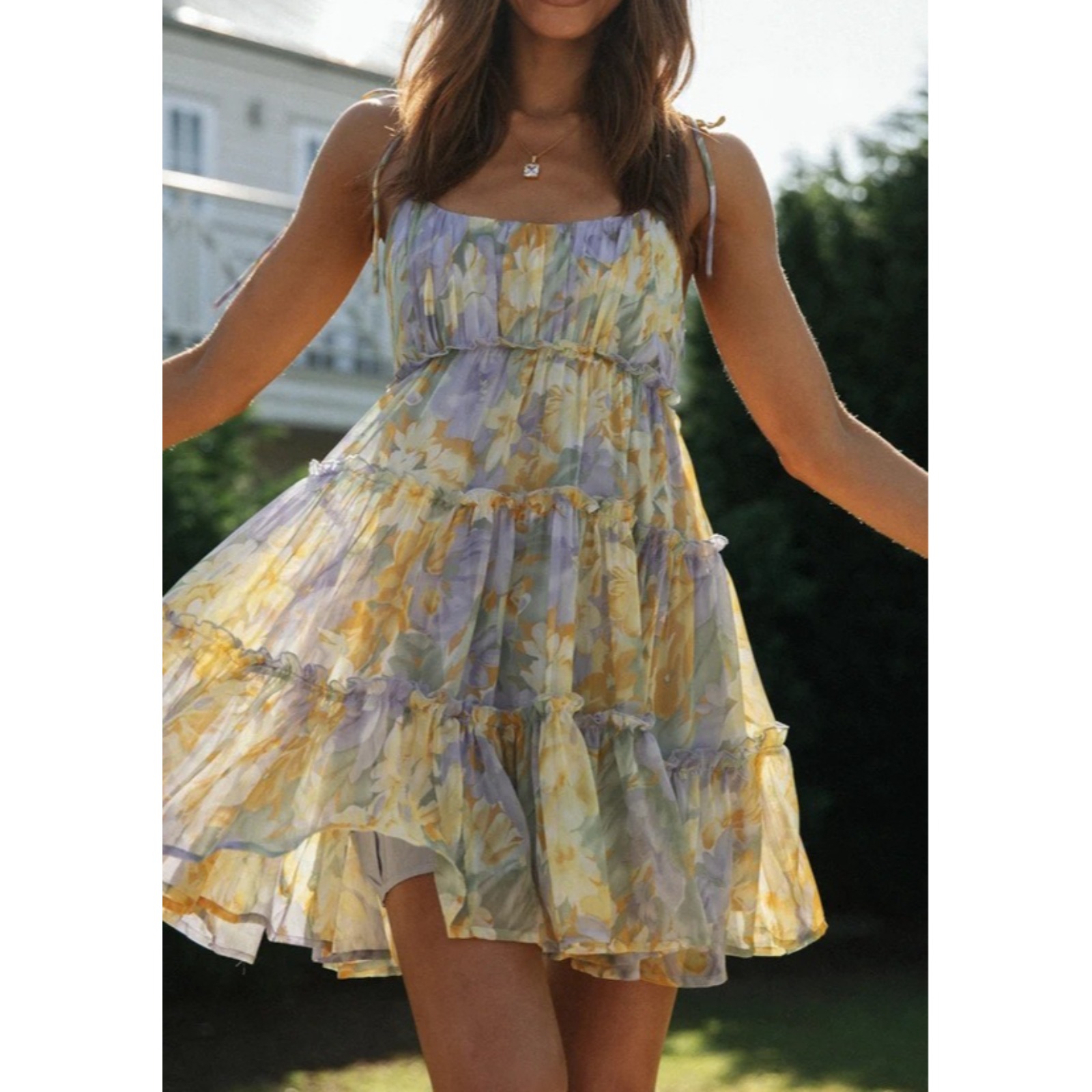 春夏新款度假风性感印花高端欧美吊带连衣裙女有里料