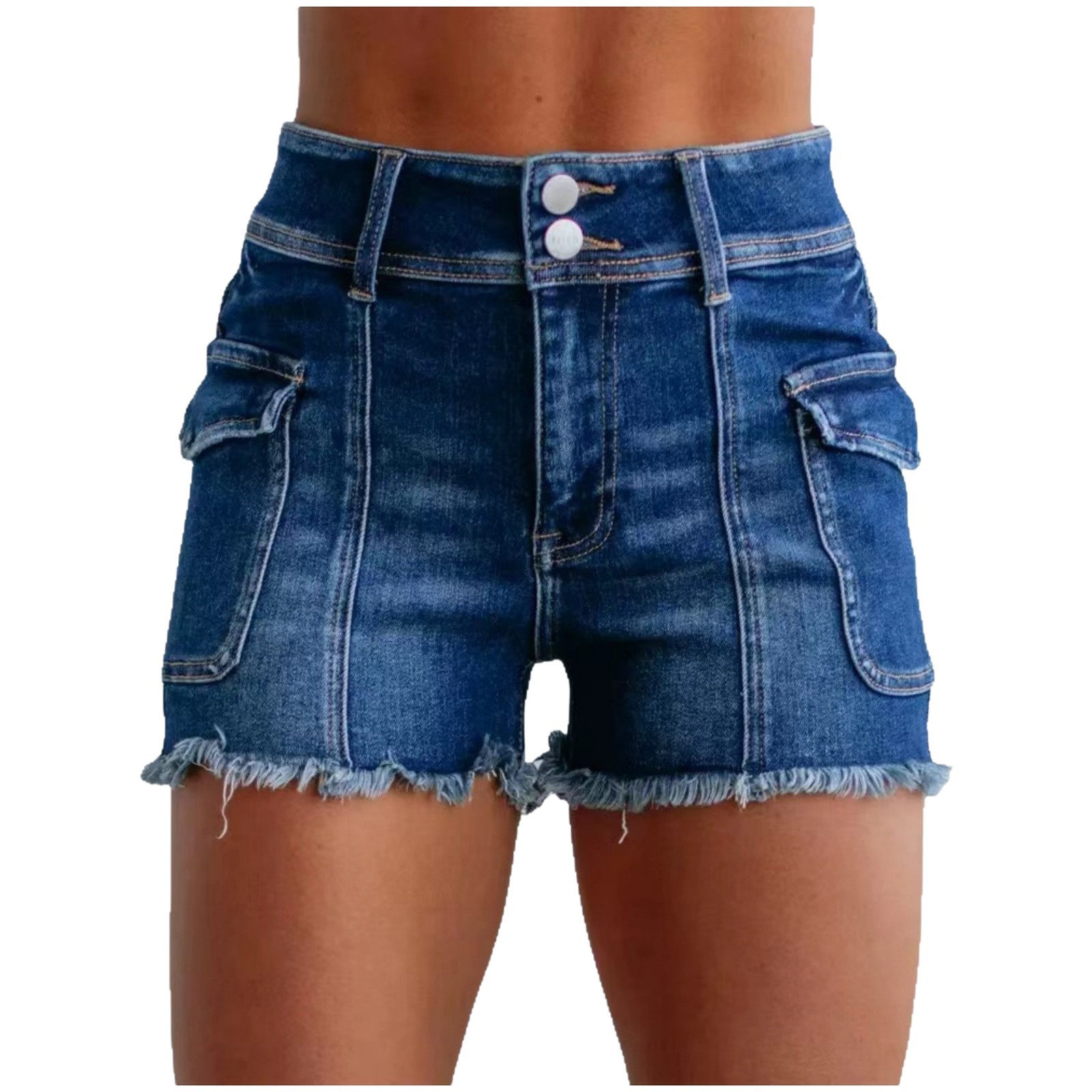 Women's Jean Shorts High Waist Stretchy Denim Shorts Comfort Frayed Raw Hem Jean Short Classic Wash Casual Summer Beach Hot Jeans Short with Pockets  