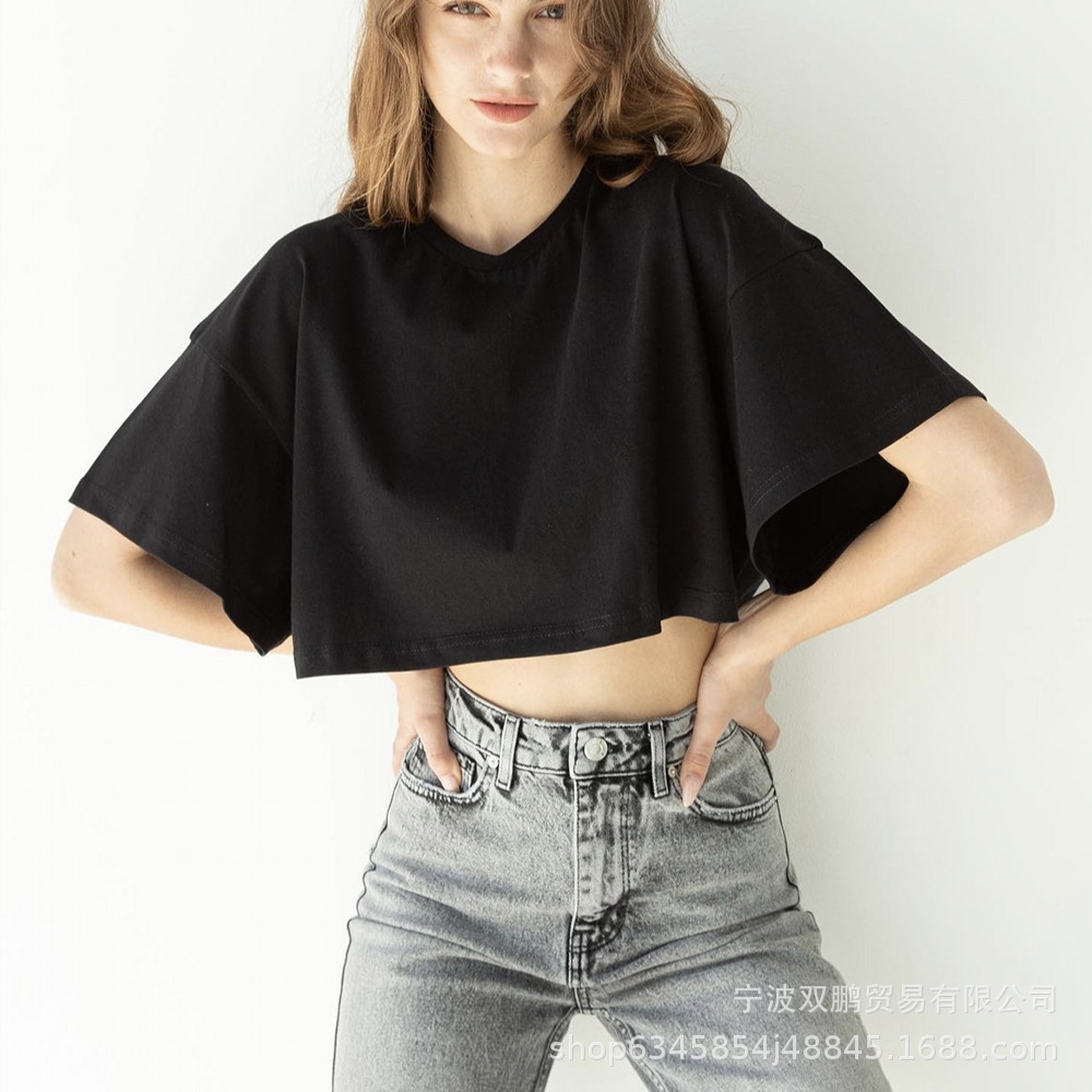 2025春夏新款纯色短款T恤女跨境欧美热卖Y2k纯棉短袖上衣辣妹风